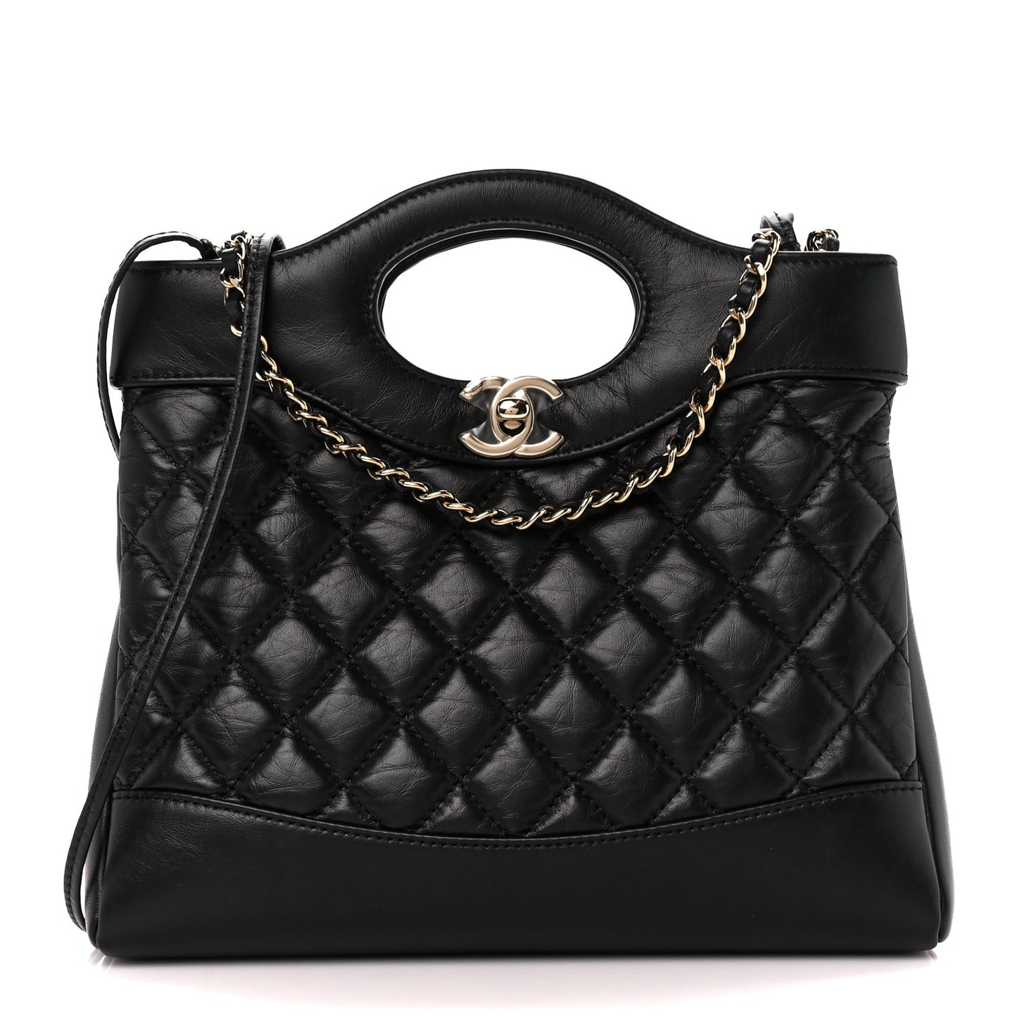 Aged Calfskin Quilted Mini 31 Shopping Bag Black