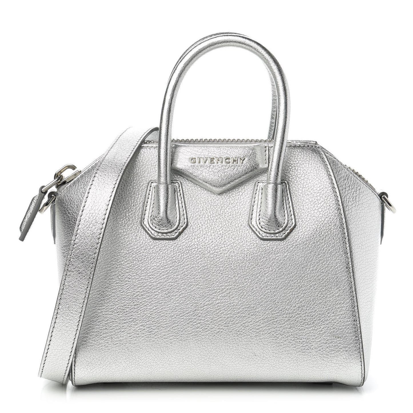 Metallic Sugar Goatskin Mini Antigona Silver