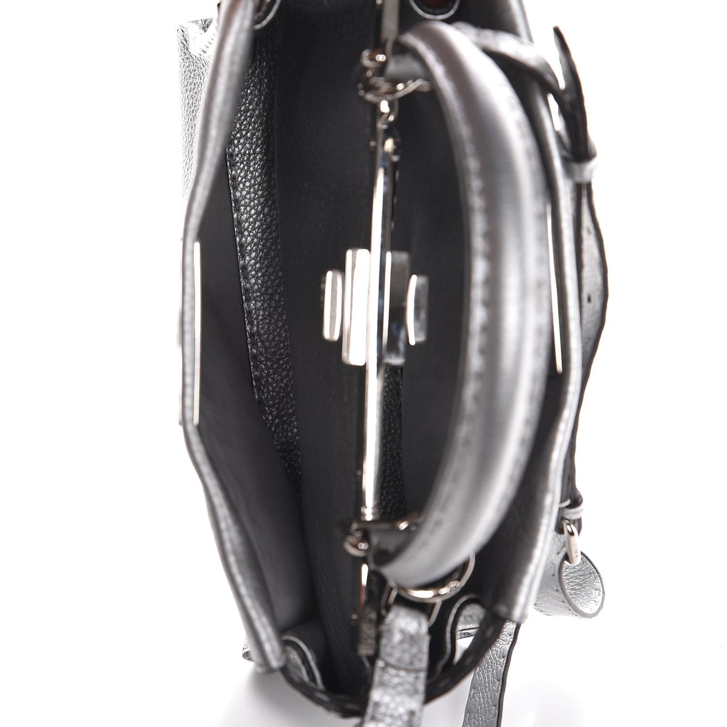 Cuoio Romano Lux Selleria Medium Peekaboo Iconic Satchel Argento