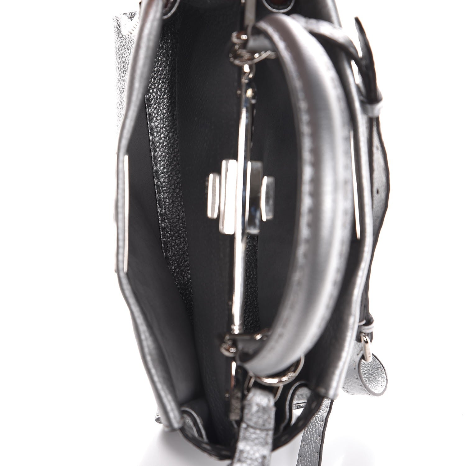 Fendi Cuoio Romano Lux Selleria Medium Peekaboo Iconic Satchel Argento 6 of 9