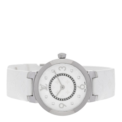 Louis Vuitton Stainless Steel Rubber Diamond 28mm Tambour Slim Quartz Watch White 2 of 5