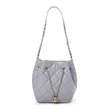 Chanel Lambskin Quilted Large CC Drawstring Bag Light Grey 1 of 10