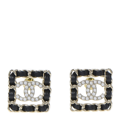 Chanel Crystal Lambskin Chain Sergeant Chanel Stud Earrings Black Gold 1 of 5