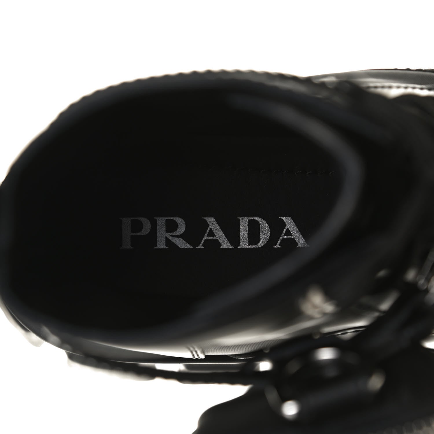 Prada Spazzolato Rois Nylon Metal Triangle Logo Monolith Pouch Pocket 55mm Boots 38 Black 9 of 14