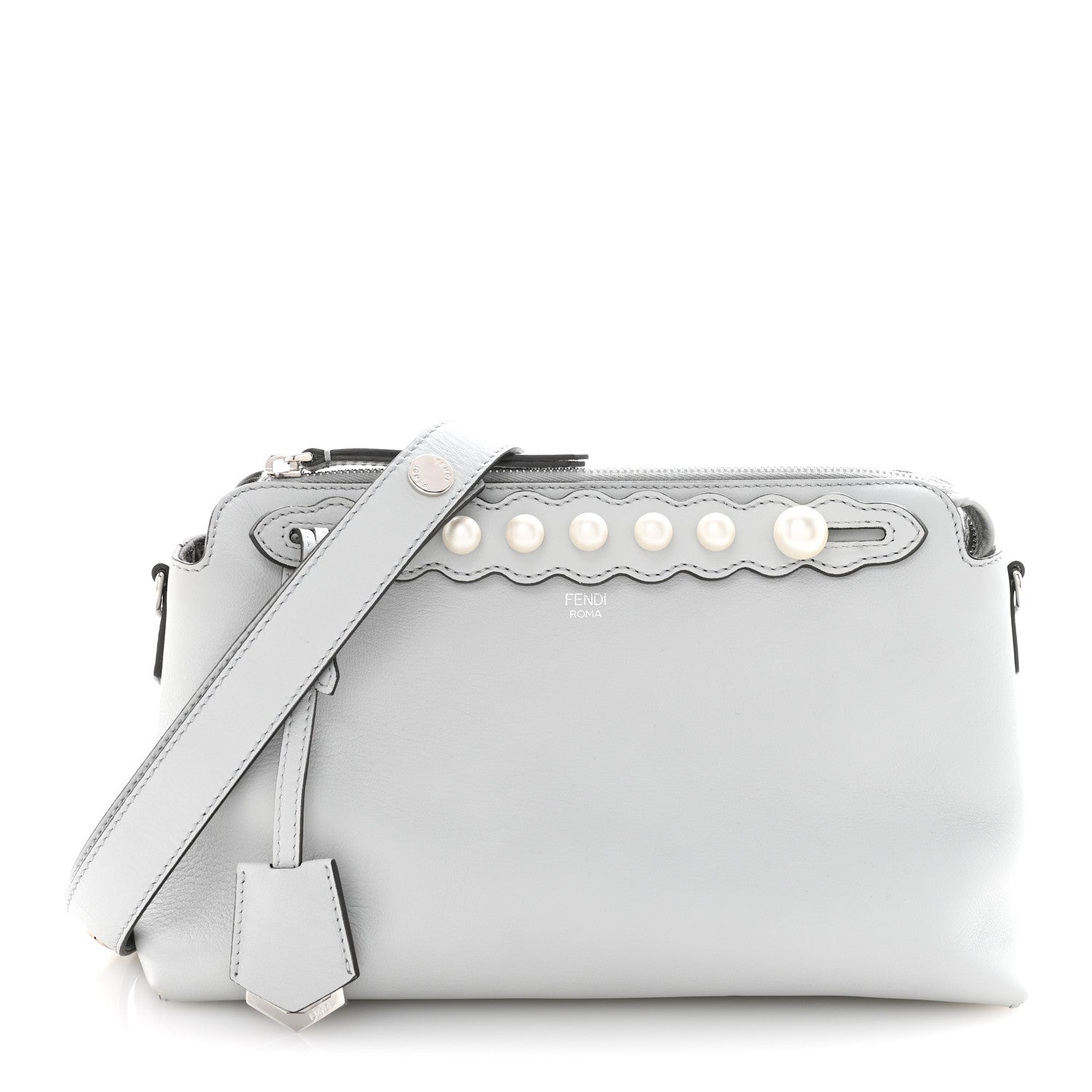 Fendi Vitello Dolce Pearl Scalloped Medium By The Way Boston Bag Grigio Perla 1 of 12
