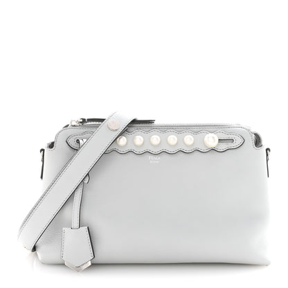 Fendi Vitello Dolce Pearl Scalloped Medium By The Way Boston Bag Grigio Perla 1 of 12