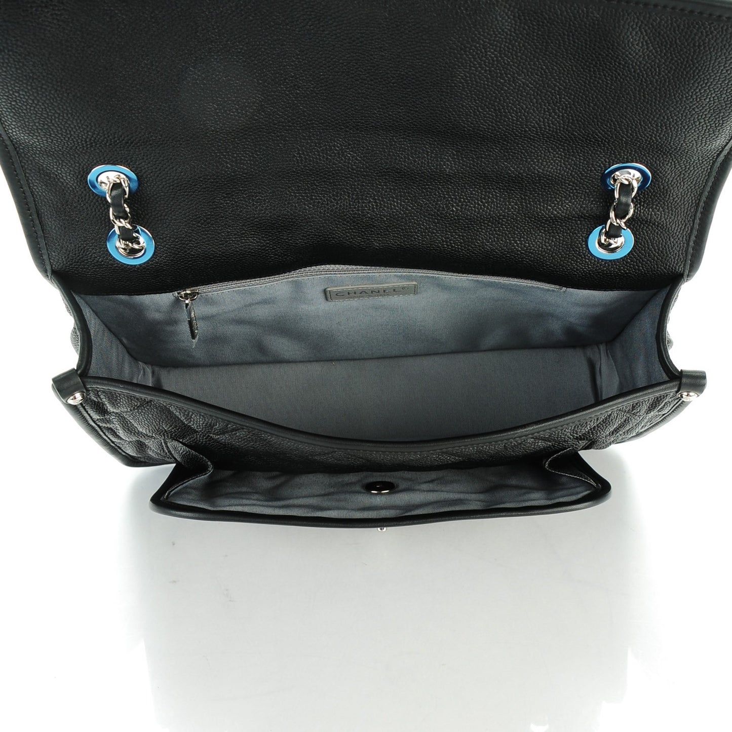 Caviar Quilted Large French Riviera Flap Black