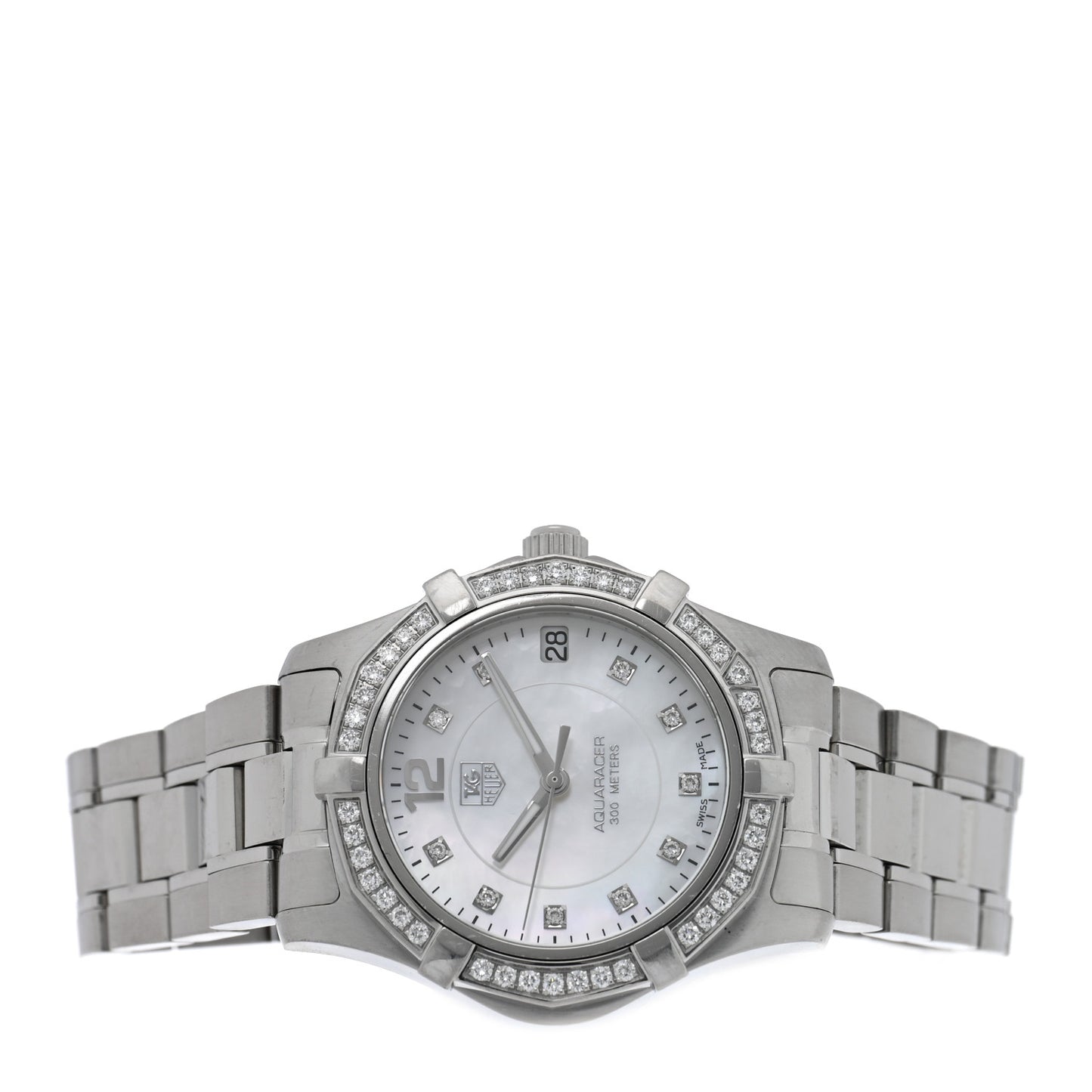 Stainless Steel Diamond Bezel Mother of Pearl 33mm Aquaracer Lady Quartz Watch WAF1313