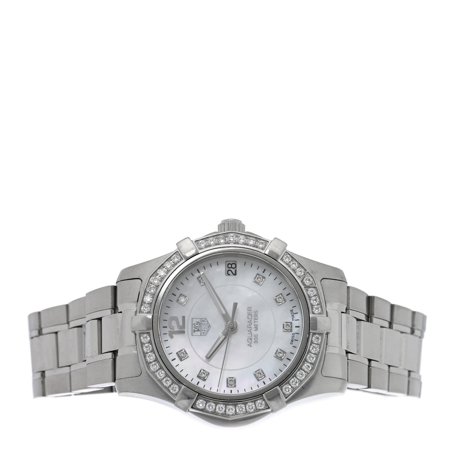 Tag Heuer Stainless Steel Diamond Bezel Mother of Pearl 33mm Aquaracer Lady Quartz Watch WAF1313 2 of 4