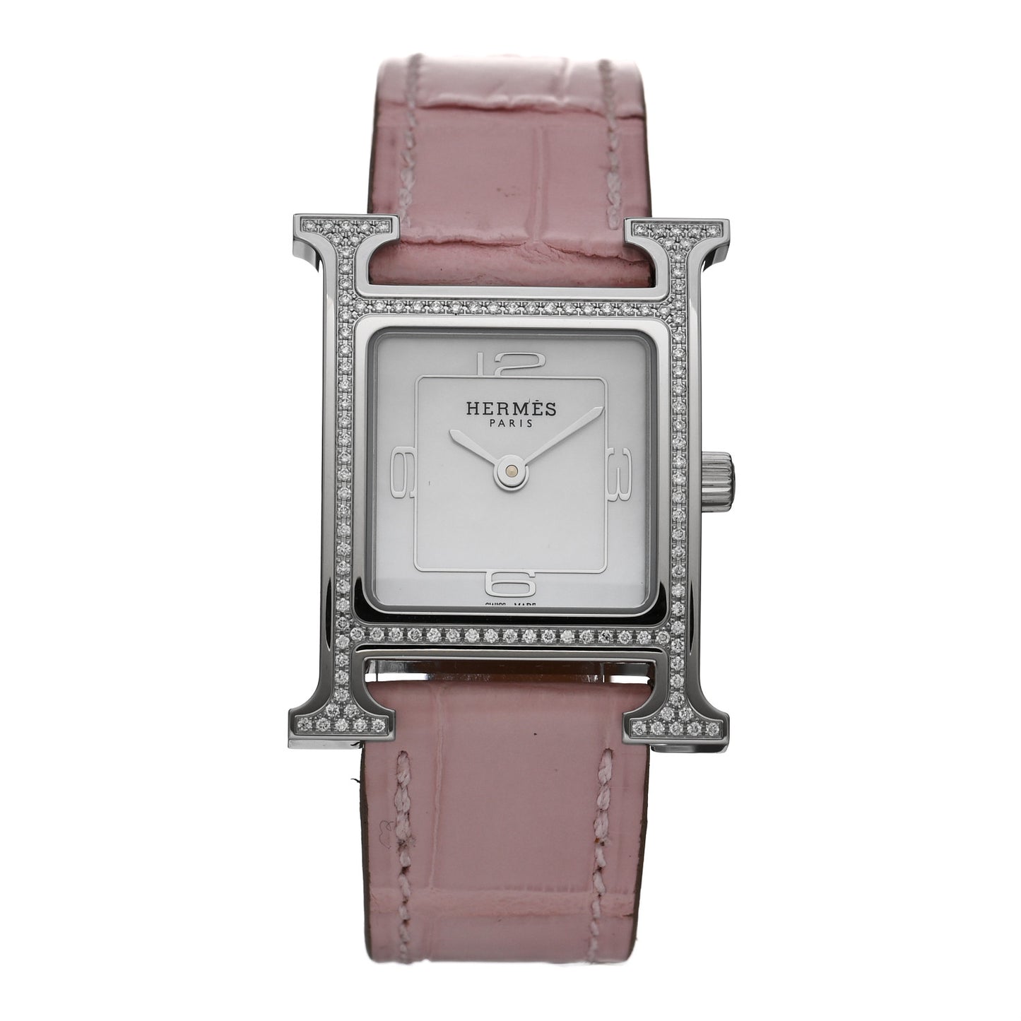 Stainless Steel Alligator Diamond Bezel Mother of Pearl 21mm Heure H Hour Quartz Watch Rose Pale
