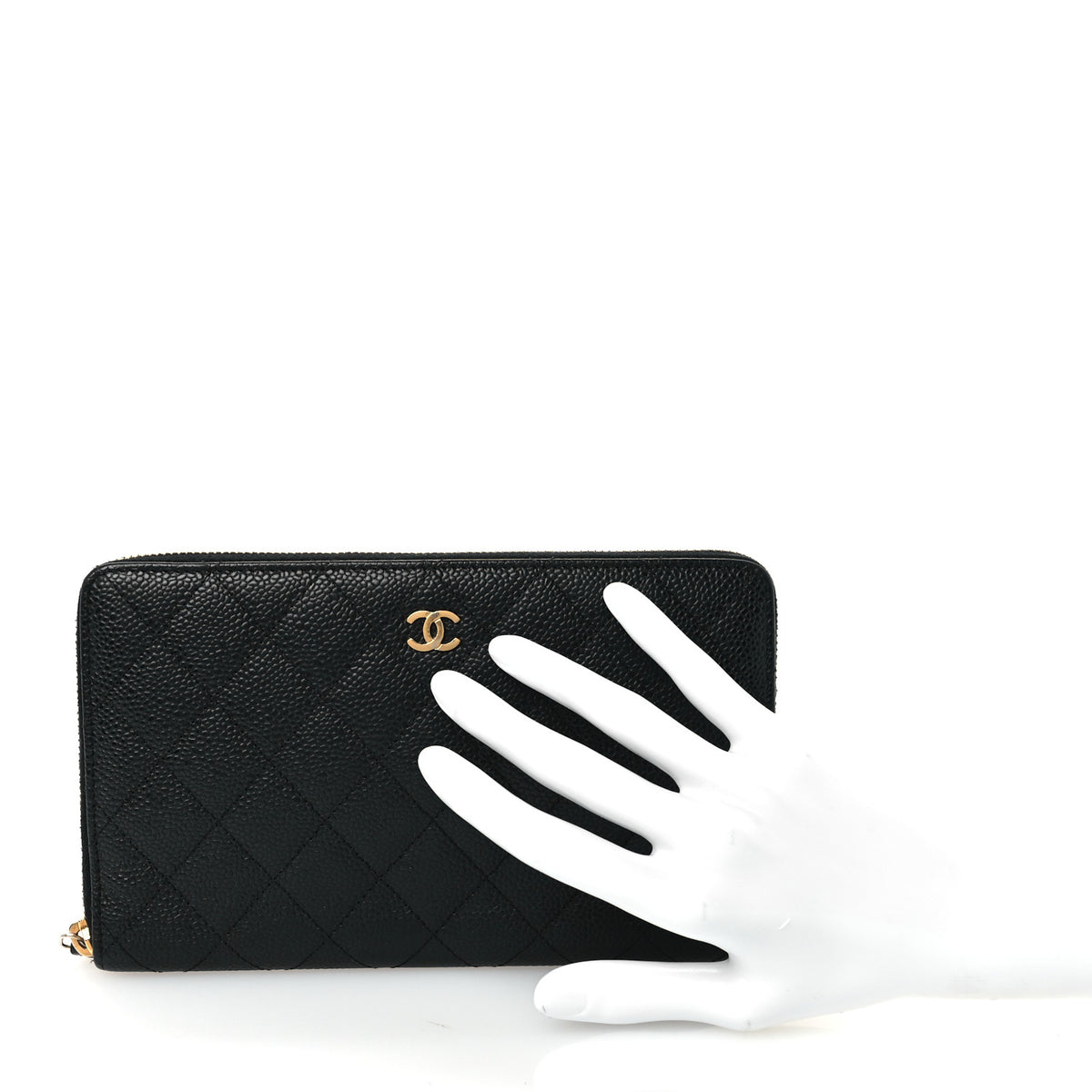 Caviar Quilted Large Zip Around Organizer Wallet Black