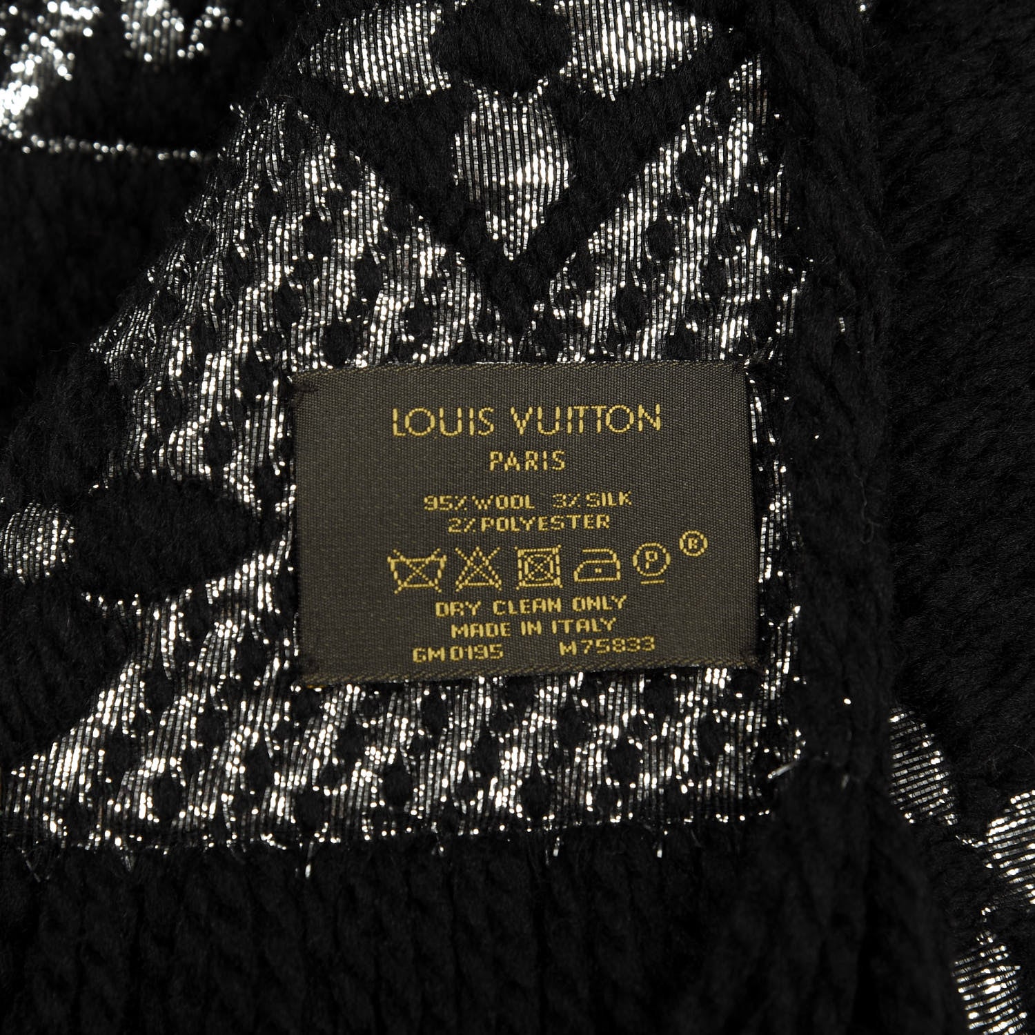 Louis Vuitton Wool Silk Logomania Shine Scarf Black 3 of 3
