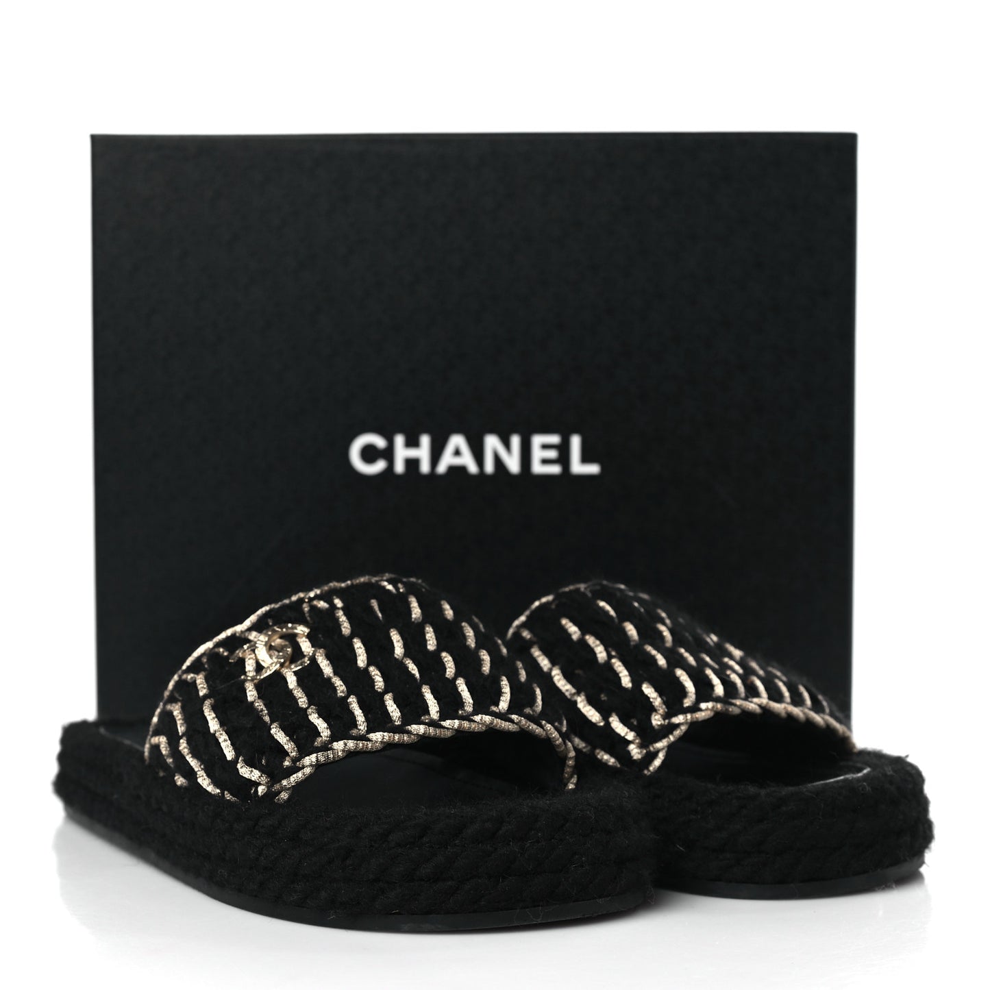 Braided Knit CC Mules 40 Black Gold