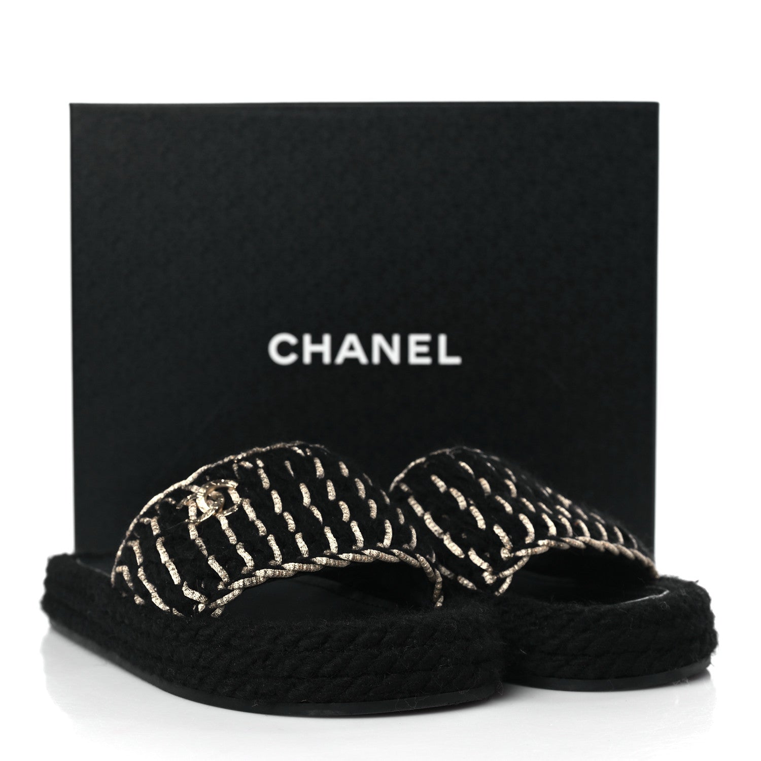 Chanel Braided Knit CC Mules 40 Black Gold 9 of 9