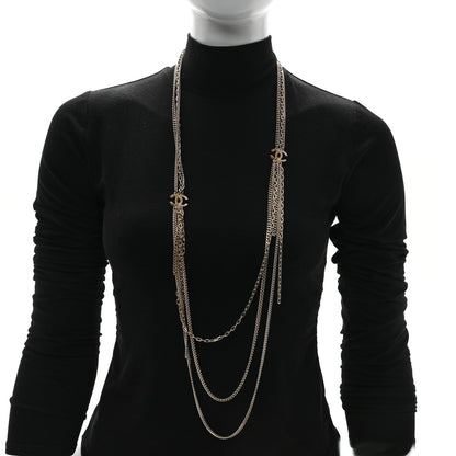 Chanel Baguette Crystal Gripoix Poured Glass CC Multi Strand Chain Necklace Light Gold 3 of 9