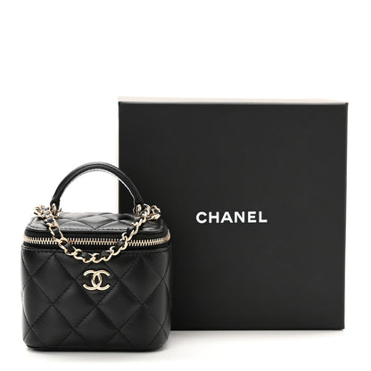 Chanel Lambskin Quilted Top Handle Mini Vanity Case With Chain Black 9 of 12