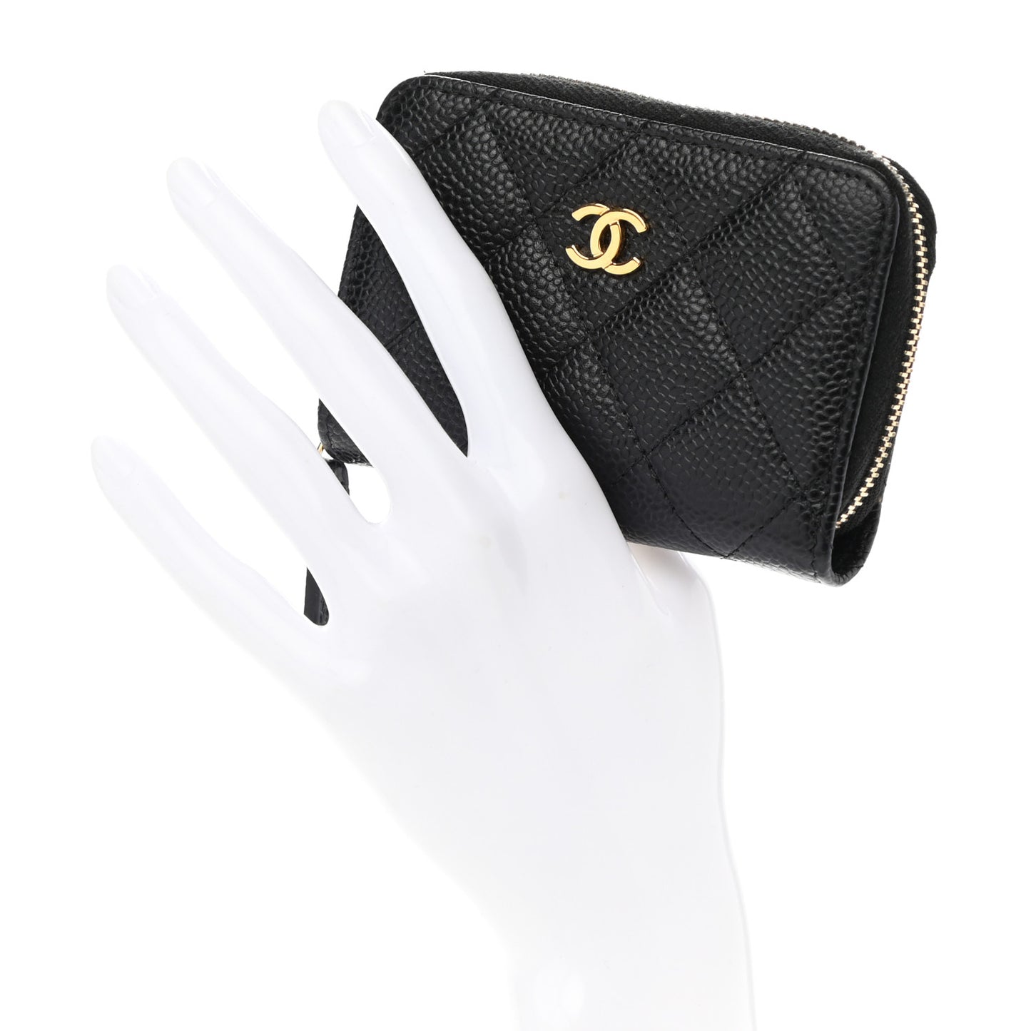 Caviar Quilted Zip Coin Purse Black
