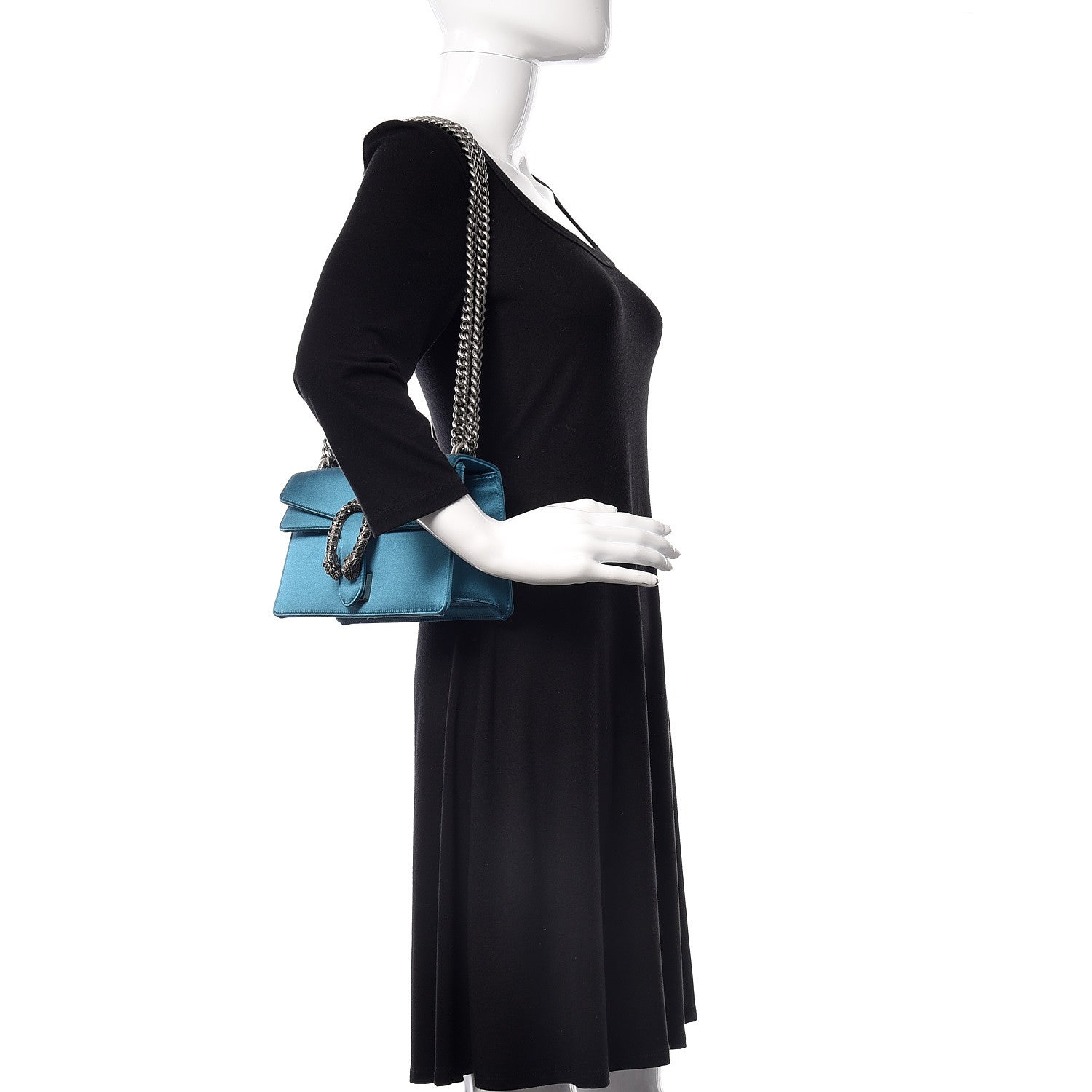 Gucci Satin Silk Crystal Small Dionysus Shoulder Bag Turchese Black Diamond 2 of 14