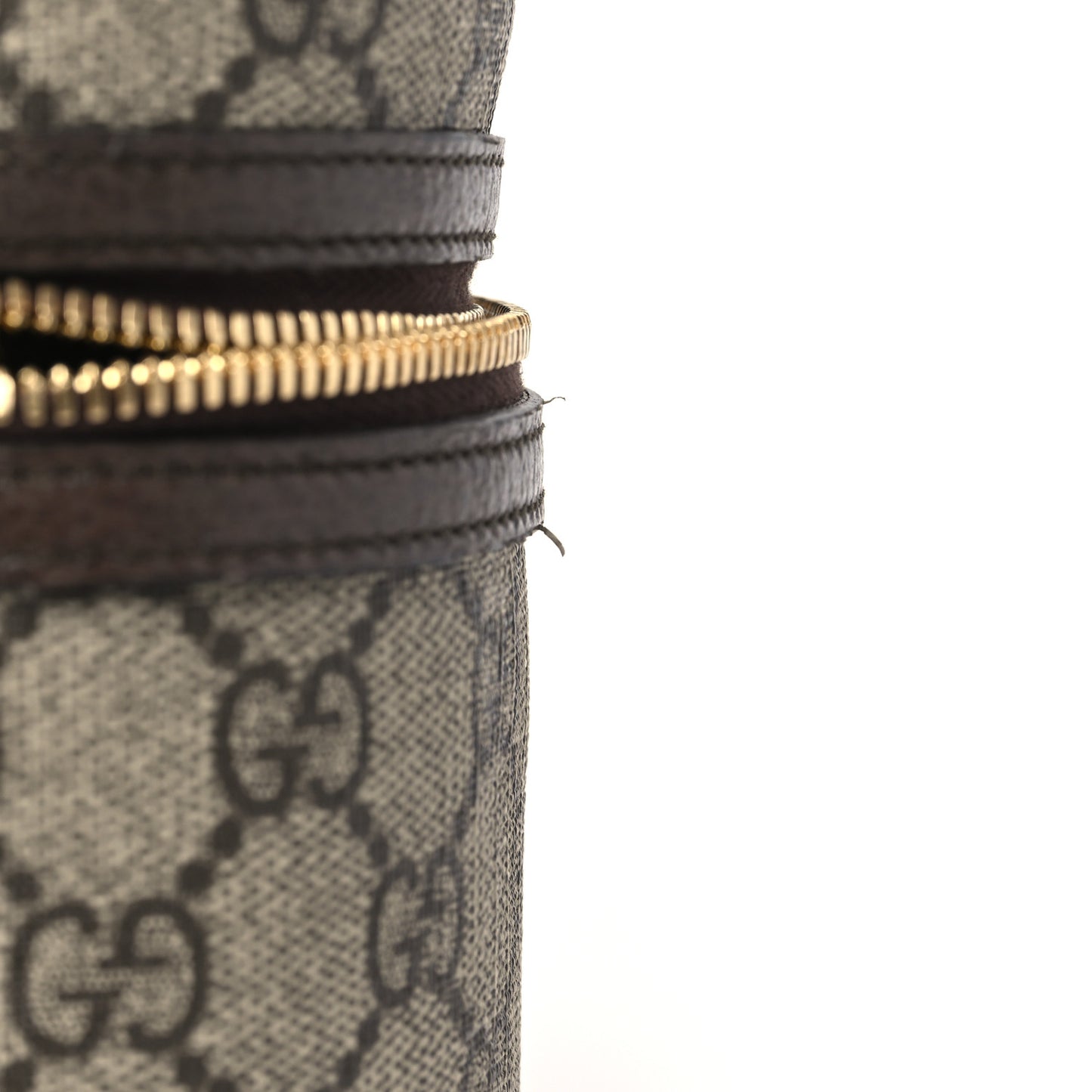 GG Supreme Monogram Textured Calfskin Web Ophidia Vanity Cosmetic Case Beige Ebony New Acero