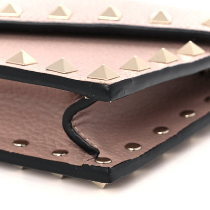 Valentino Garavani Pebbled Calfskin Rockstud Envelope Wallet on Chain Poudre 8 of 11