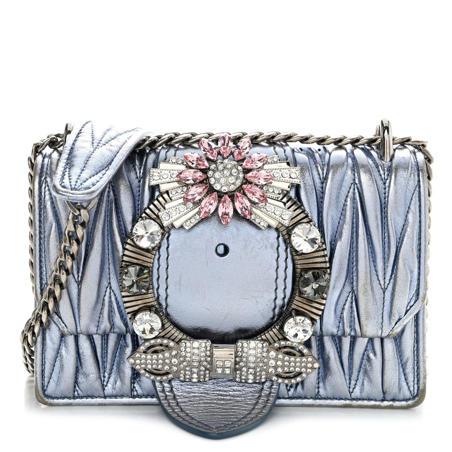 Miu Miu Metallic Nappa Matelasse Crystal Embellished Lady Shoulder Bag 2 of 11