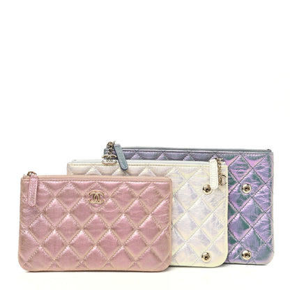 Chanel Iridescent Crumpled Calfskin Trio Cosmetic Case Blue Pink Ivory 3 of 11