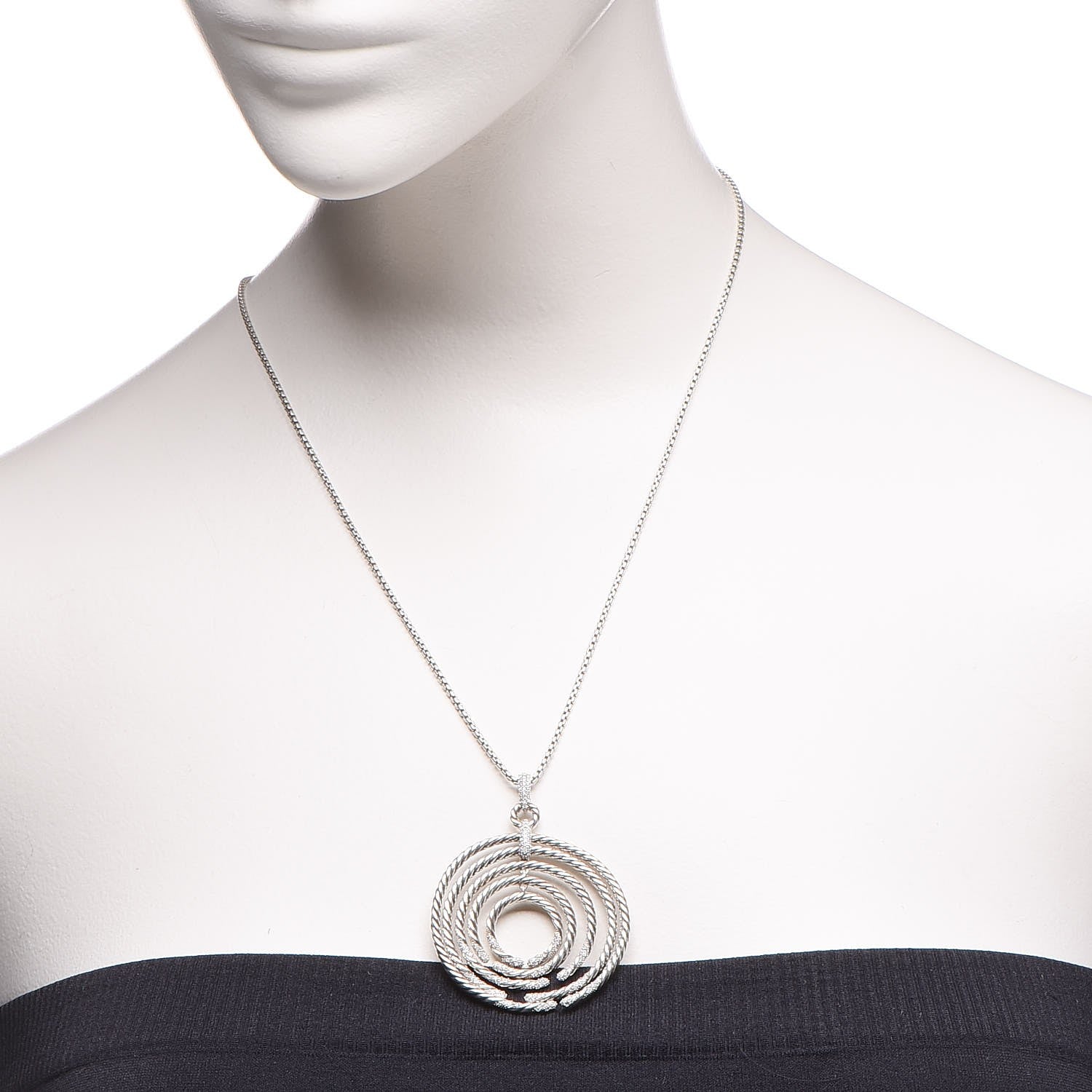 David Yurman Sterling Silver Diamond Large Willow Pendant Necklace 2 of 7