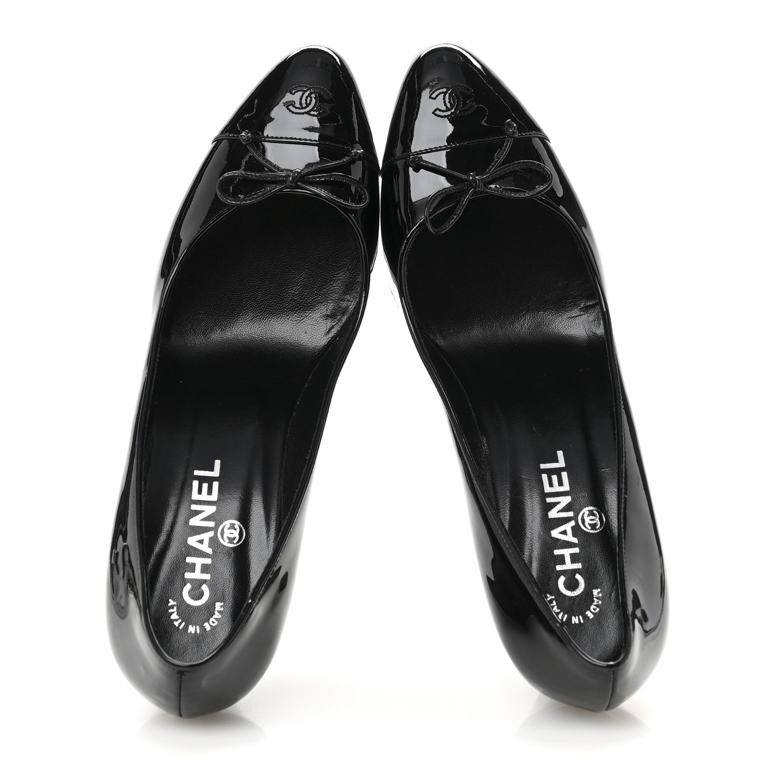 Chanel Patent Calfskin Bow Cap Toe CC Pumps 40 Black 2 of 9