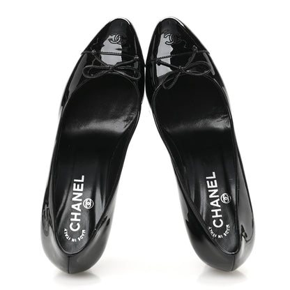 Chanel Patent Calfskin Bow Cap Toe CC Pumps 40 Black 2 of 9