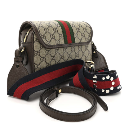 Gucci GG Supreme Monogram Textured Dollar Calfskin Web Studded Mini Ophidia Flap Shoulder Bag Beige Ebony New Acero 3 of 10
