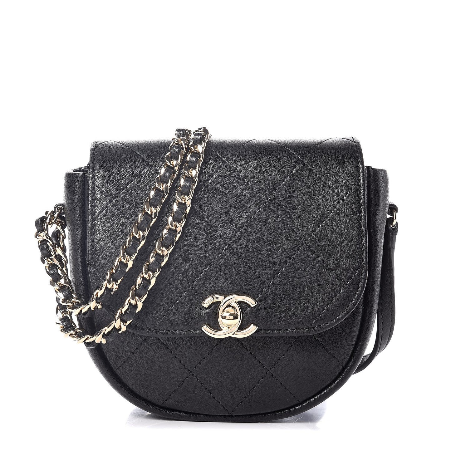 Lambskin Stitched Small Messenger Flap Black