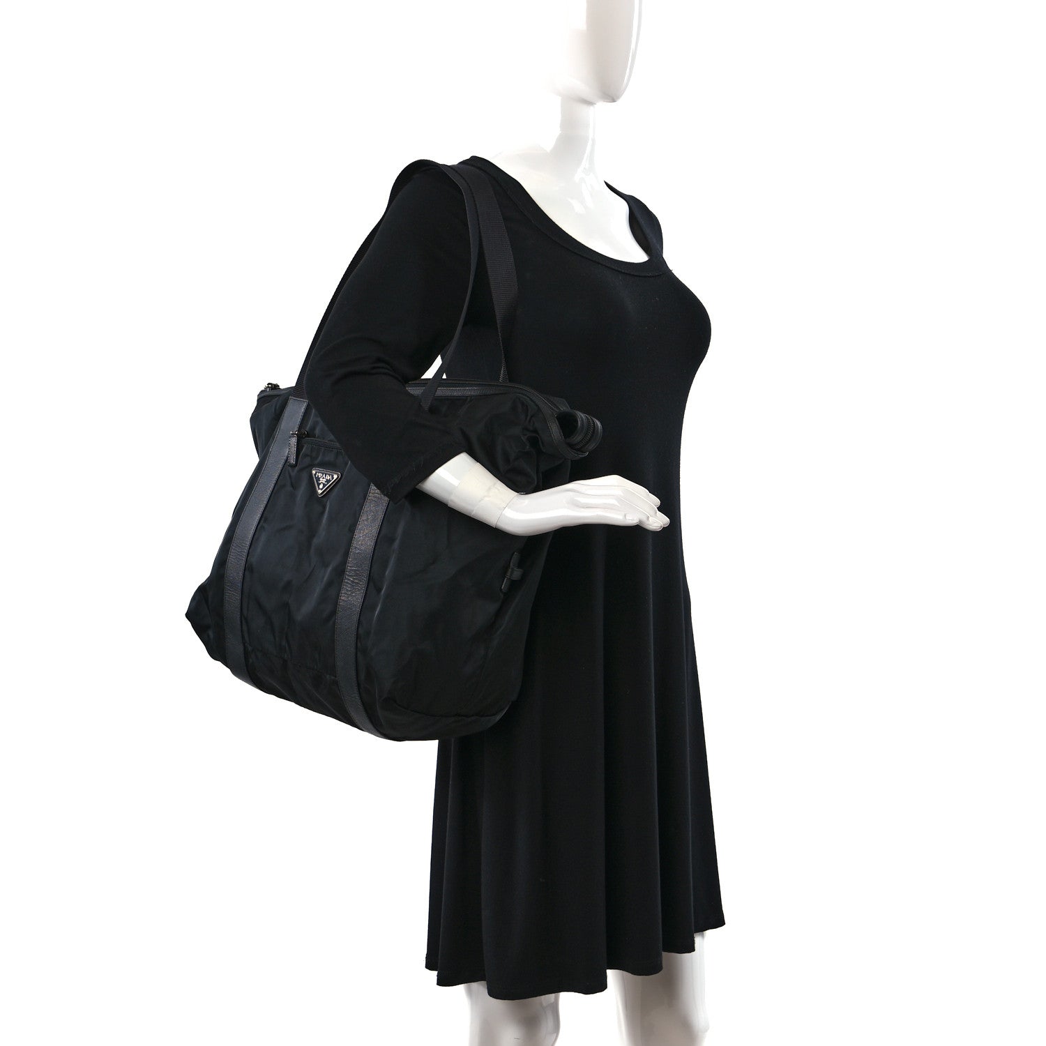 Prada Tessuto Nylon Saffiano Tote Black 2 of 8