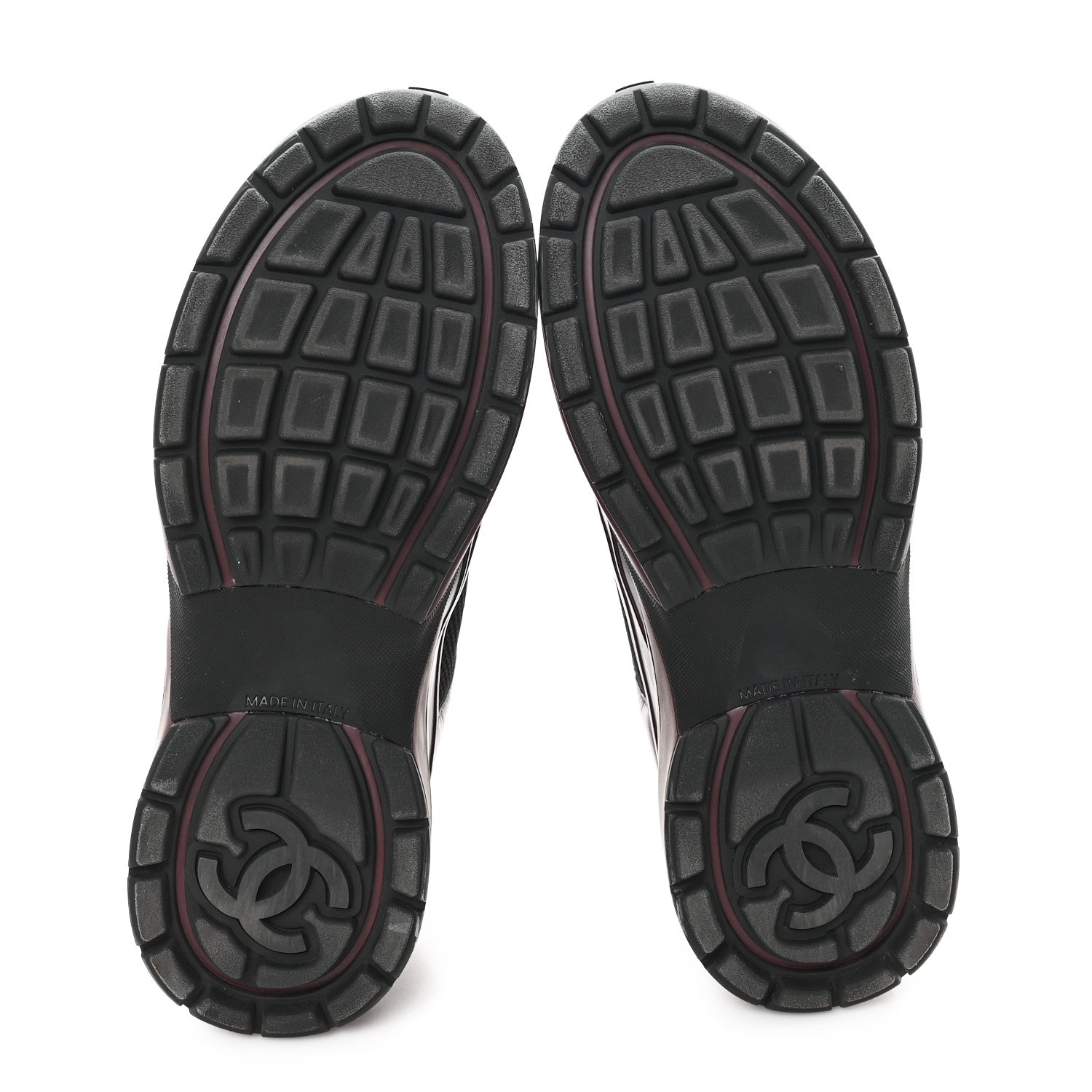 Chanel Fabric Laminated Calfskin Stretch CC Womens Sneakers 37.5 Black Purple Burgundy 6 of 12