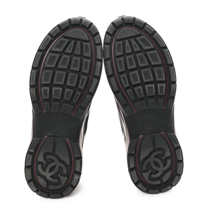 Chanel Fabric Laminated Calfskin Stretch CC Womens Sneakers 37.5 Black Purple Burgundy 6 of 12