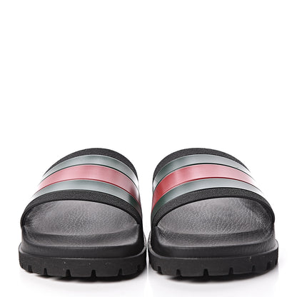 Gucci Rubber Web Mens Lug Sole Slide Sandals 10 Black Green Red 2 of 14