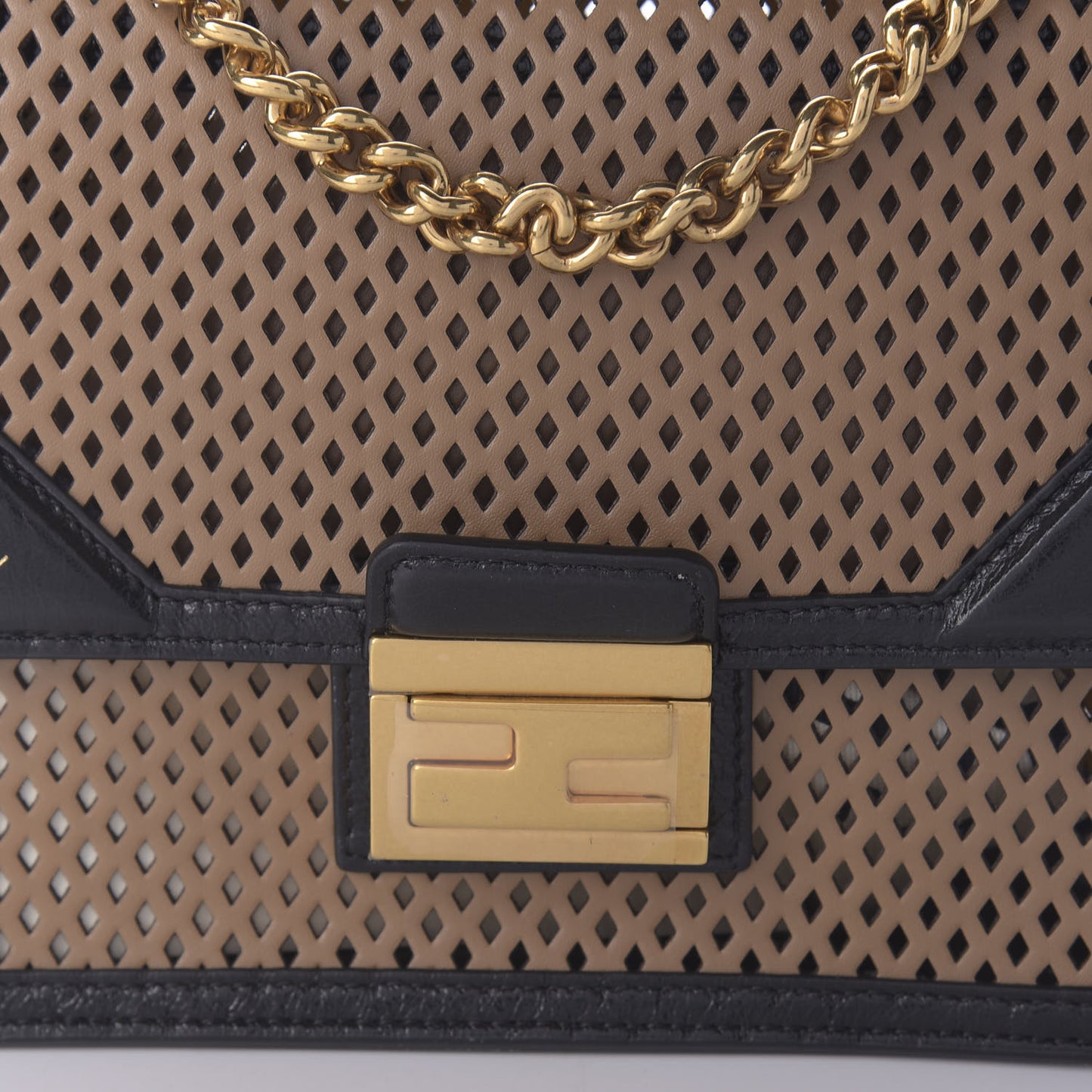 Vitello Liberty Glossy Lambskin Perforated Small Kan U Shoulder Bag Sand Mimosa Black
