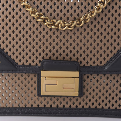 Fendi Vitello Liberty Glossy Lambskin Perforated Small Kan U Shoulder Bag Sand Mimosa Black 9 of 9