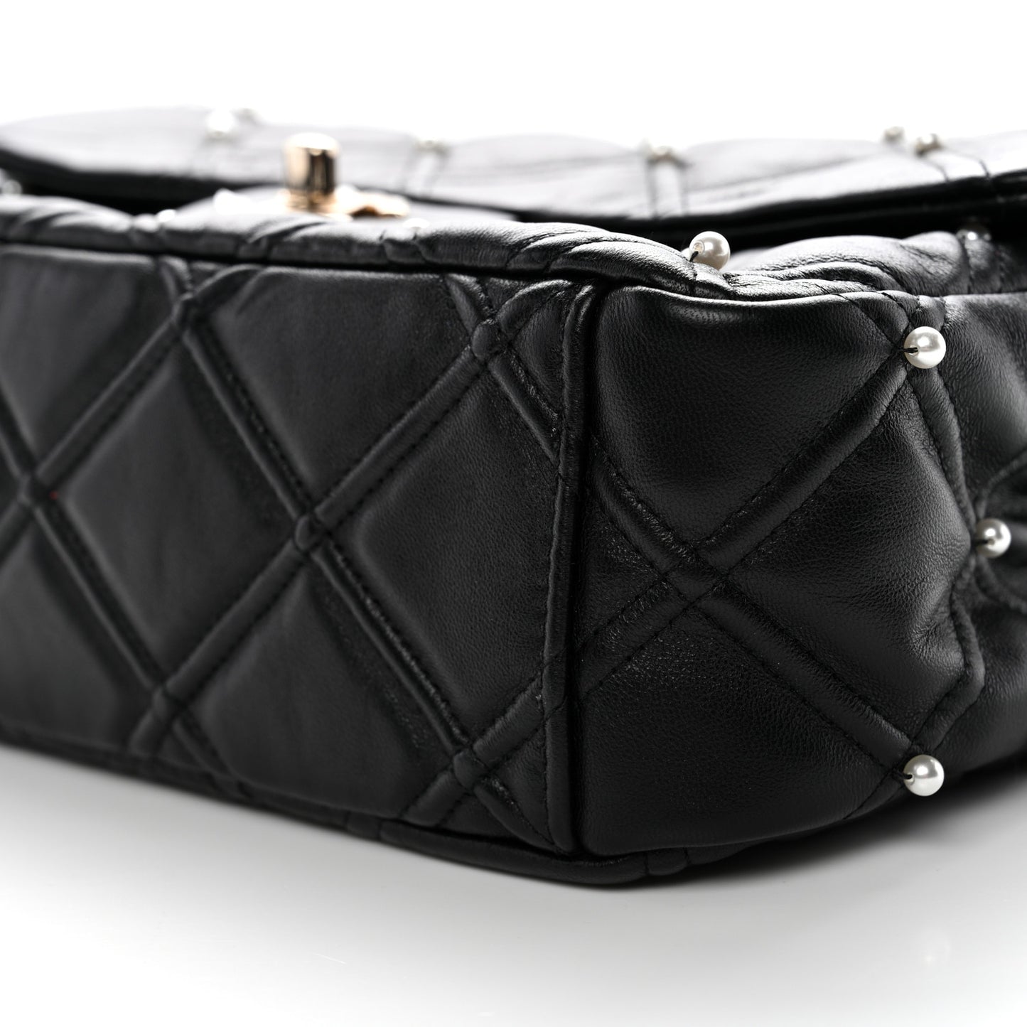 Lambskin Quilted Pearl Studded Flap Black