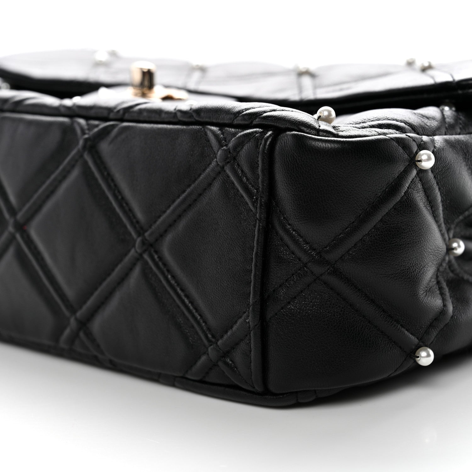 Chanel Lambskin Quilted Pearl Studded Flap Black 10 of 12