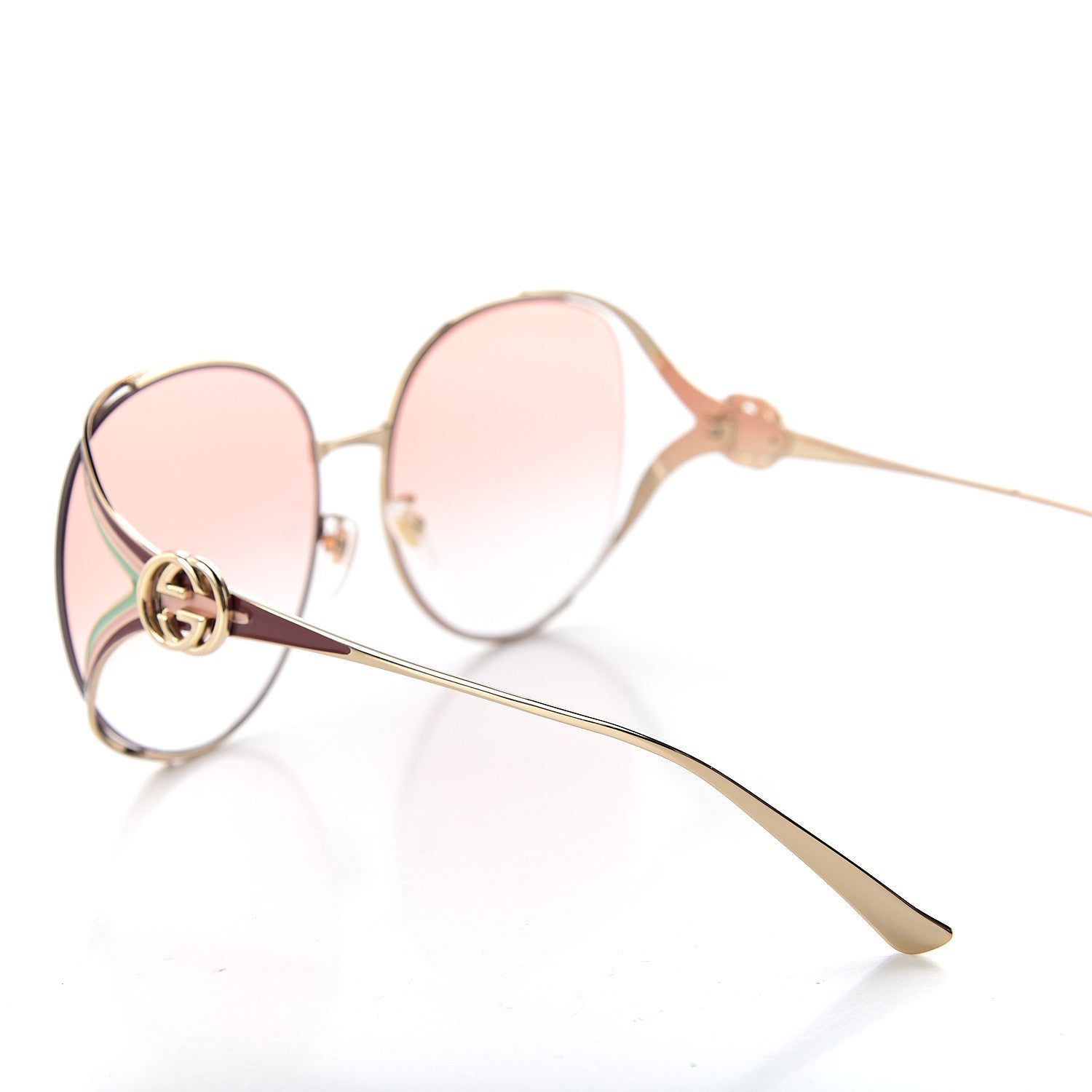 Gucci Metal Oversized Round Frame GG0225S Sunglasses Gold 8 of 9