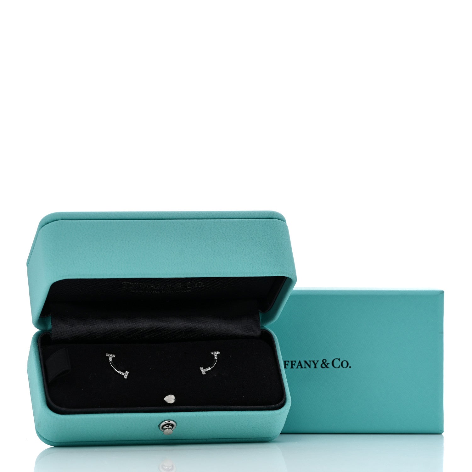 Tiffany 18K White Gold Diamond Mini T Smile Earrings 6 of 6