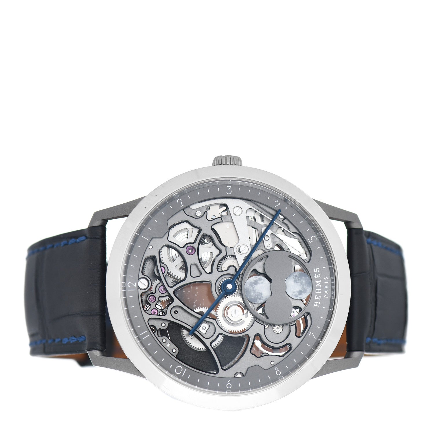 Hermes Platinum Titanium Alligator 39.5mm Slim d'Hermes Squelette Lune Automatic Watch Graphite 2 of 5