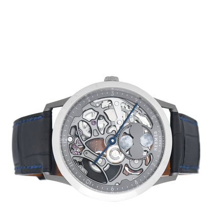Hermes Platinum Titanium Alligator 39.5mm Slim d'Hermes Squelette Lune Automatic Watch Graphite 2 of 5