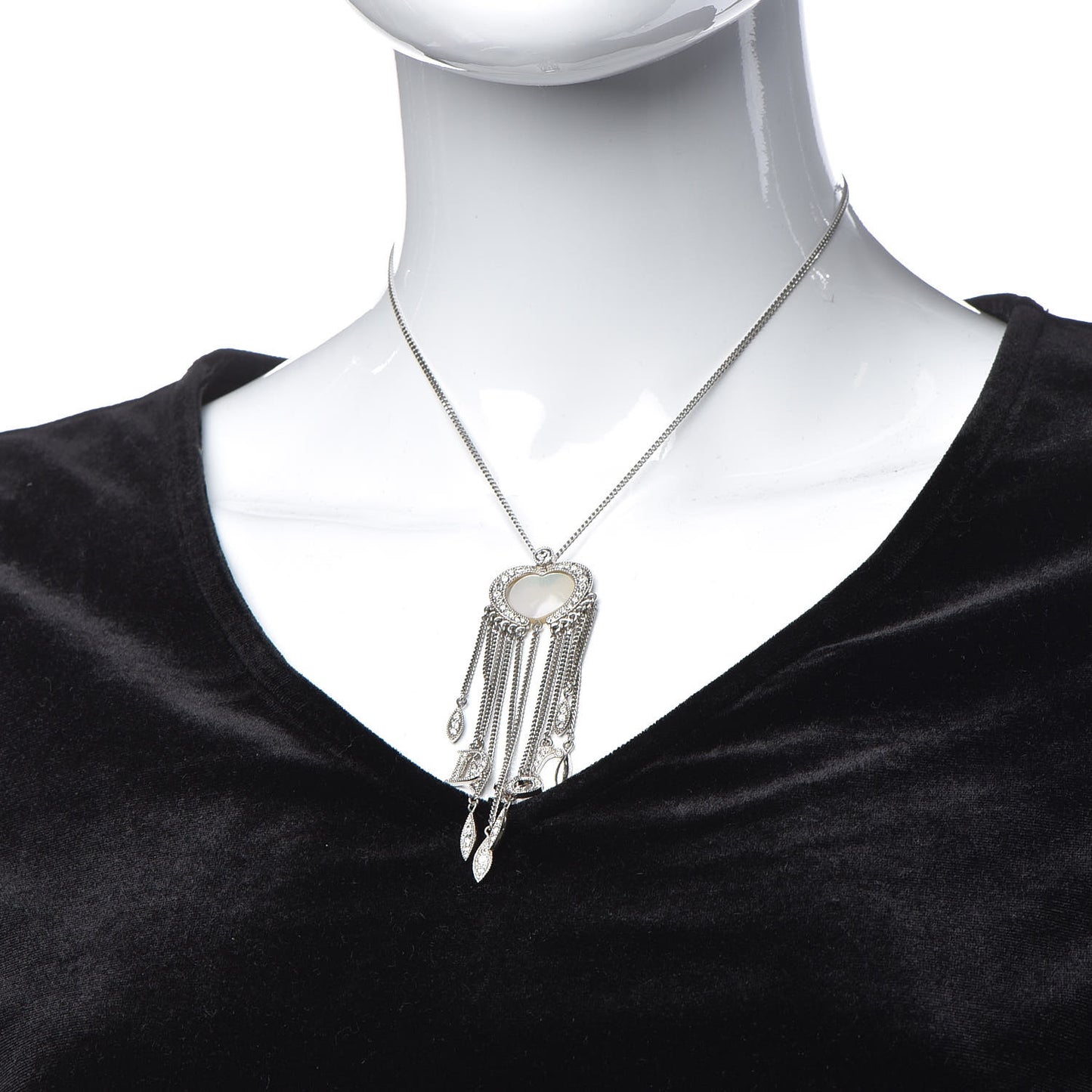 Crystal Mother of Pearl Heart Necklace Silver