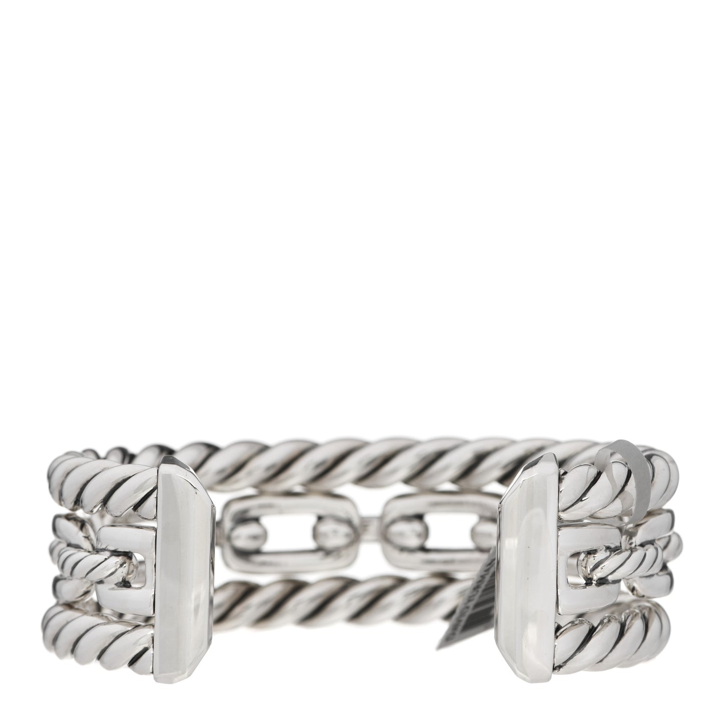 Sterling Silver Diamond Wellesley Link Three-Row Cuff Bracelet