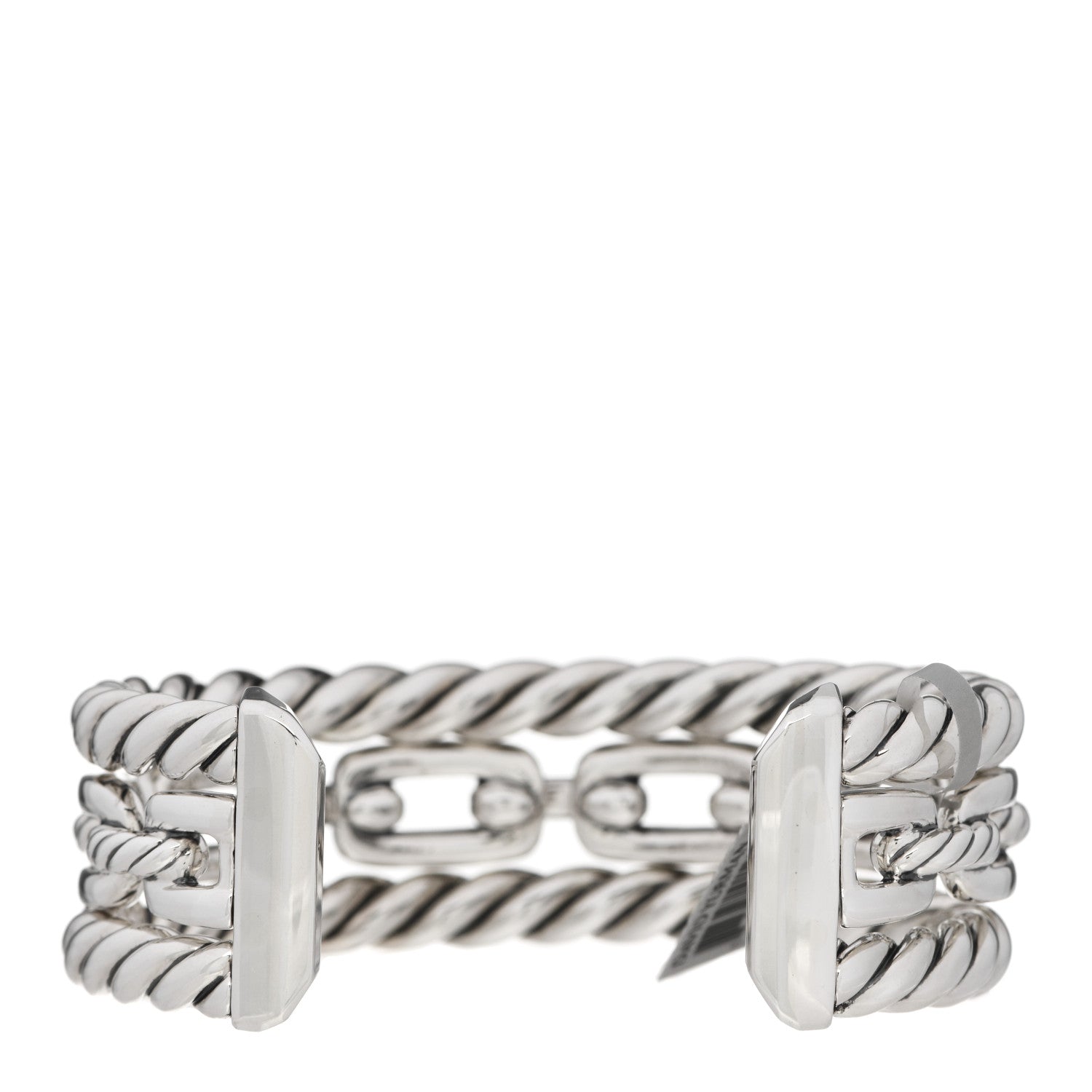 David Yurman Sterling Silver Diamond Wellesley Link Three-Row Cuff Bracelet 2 of 3