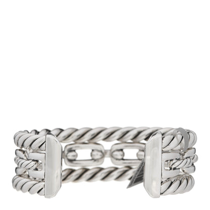 David Yurman Sterling Silver Diamond Wellesley Link Three-Row Cuff Bracelet 2 of 3