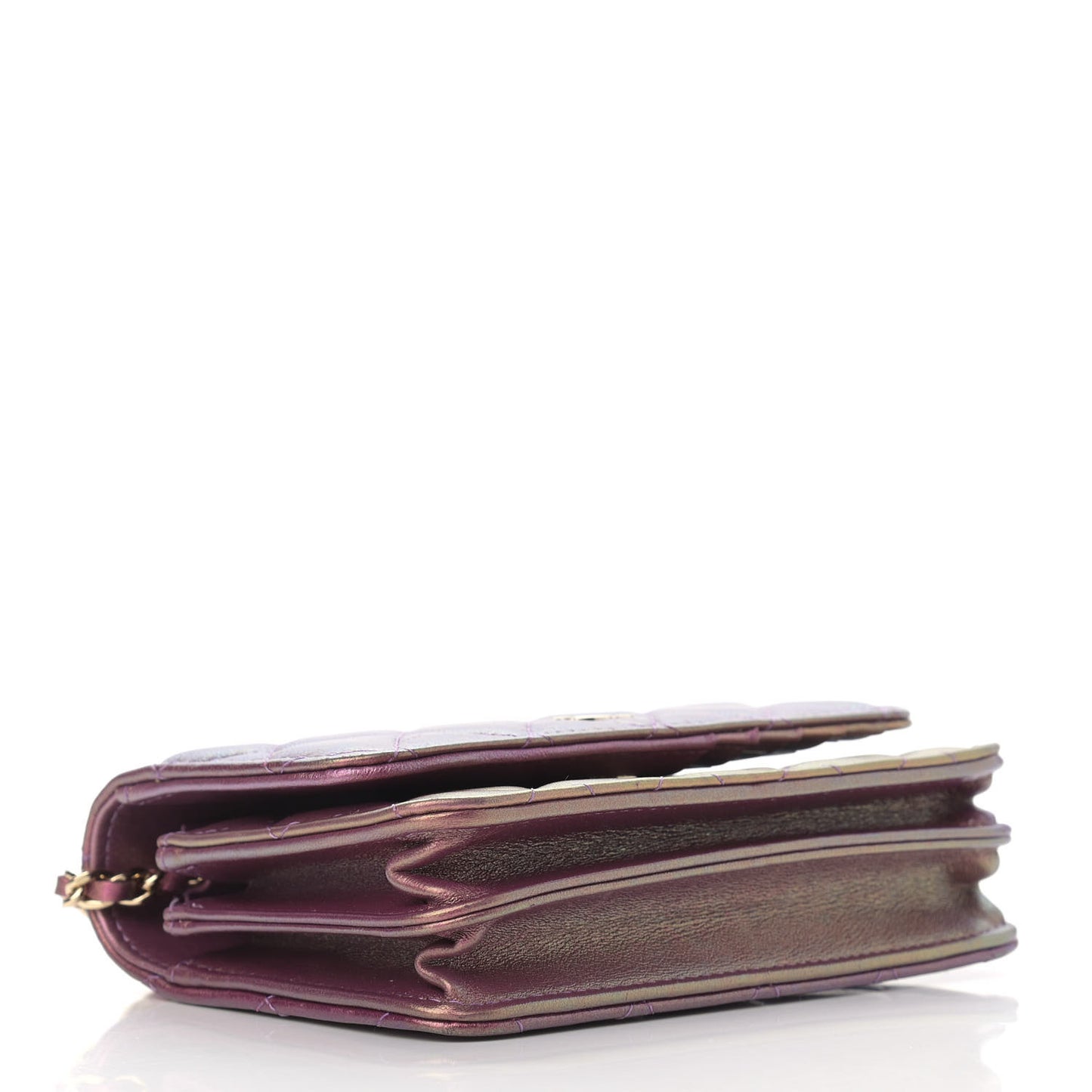 Iridescent Lambskin Quilted Mini Wallet On Chain WOC Purple