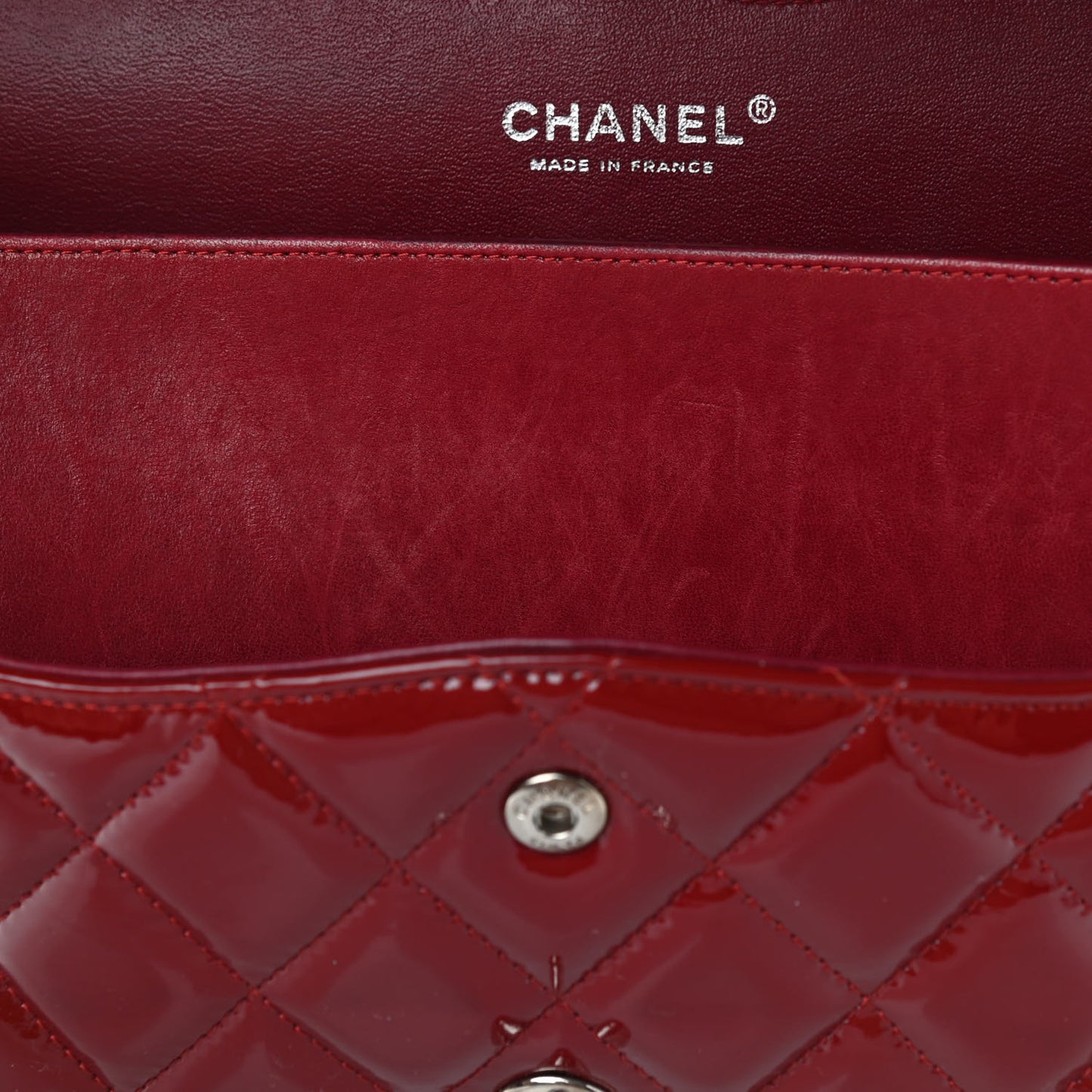 Patent Quilted Jumbo Double Flap Dark Red
