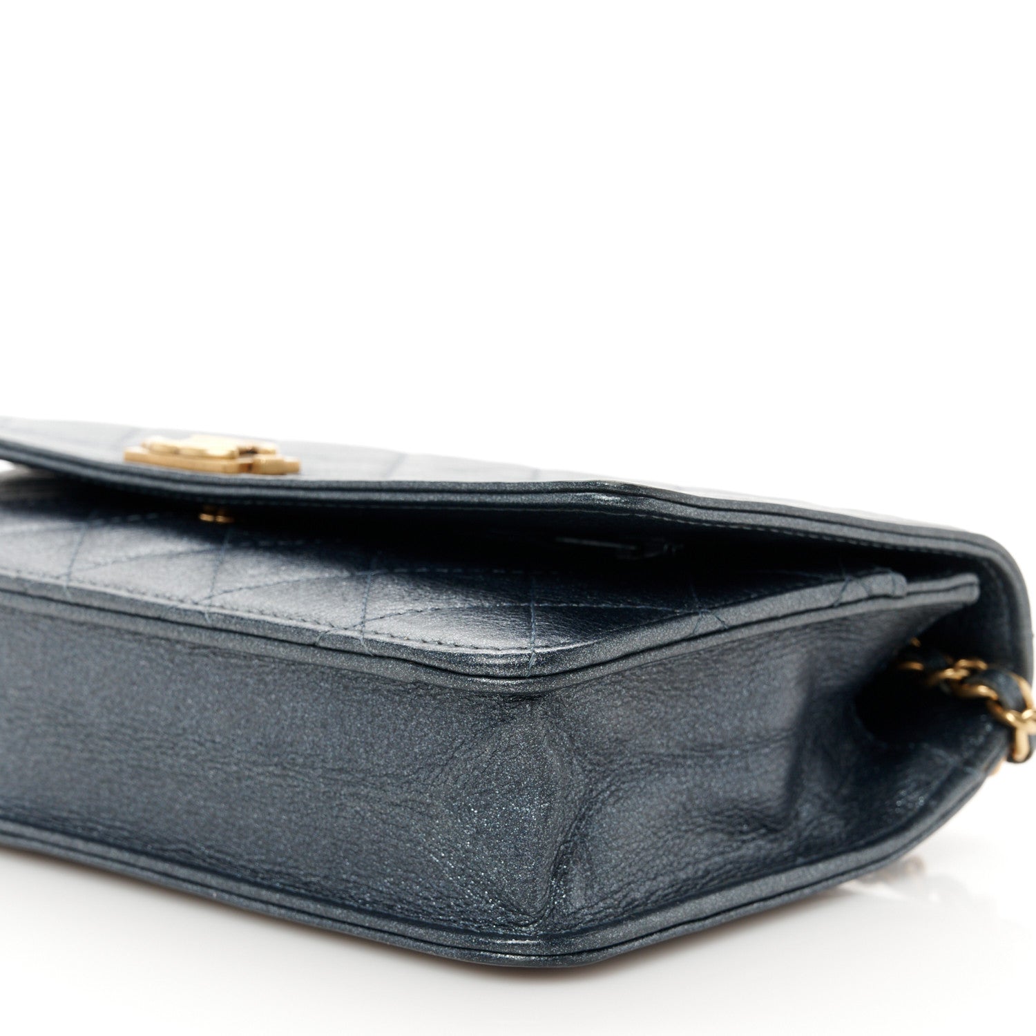 Chanel Metallic Calfskin Quilted Boy Wallet On Chain WOC Navy Blue 11 of 11